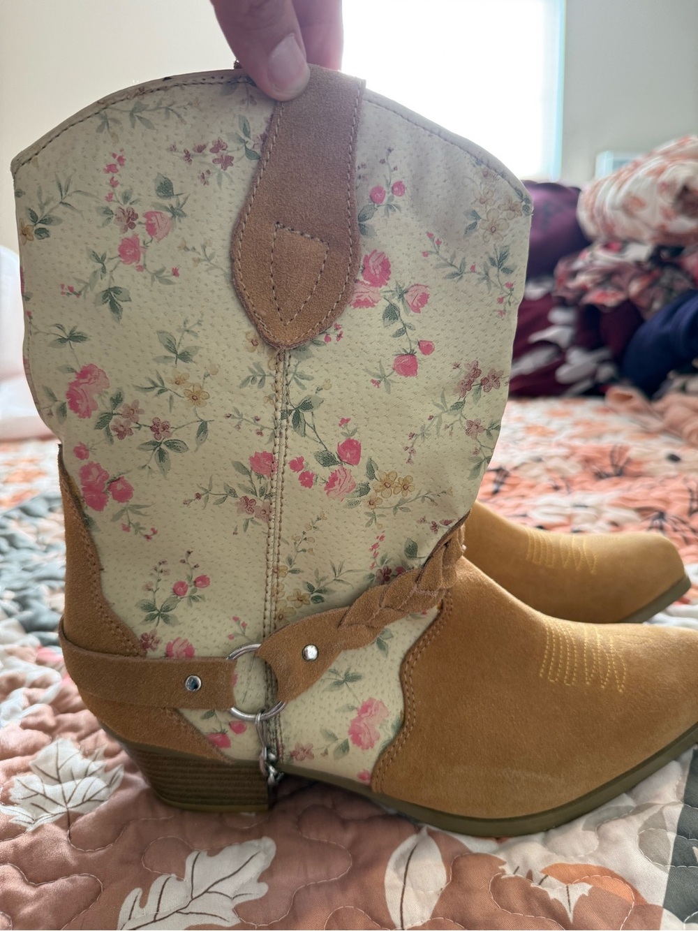 Floral Tan Women's Combat & Moto Boots